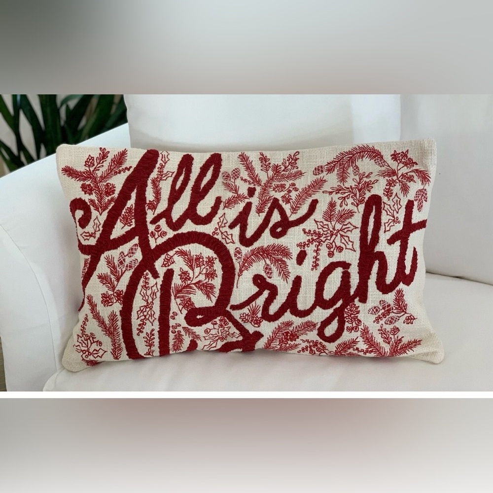 Pottery Barn ALL IS BRIGHT Embroidered Lumbar Pillow 
Cover -16" × 26"